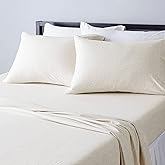 Amazon Basics 4 Piece Bed Sheets Set, 100% Cotton Jersey, Includes Super Soft, Flat and Fitted Sheets, Pillowcase, King, Oatmeal, Solid