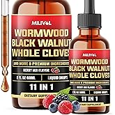 MILIVOL 11in1 Black Walnut Wormwood Tincture Extract with Whole Cloves, Berberine and 8 More - Berry Mix Flavor - 2FL Oz - 120 Day Supply