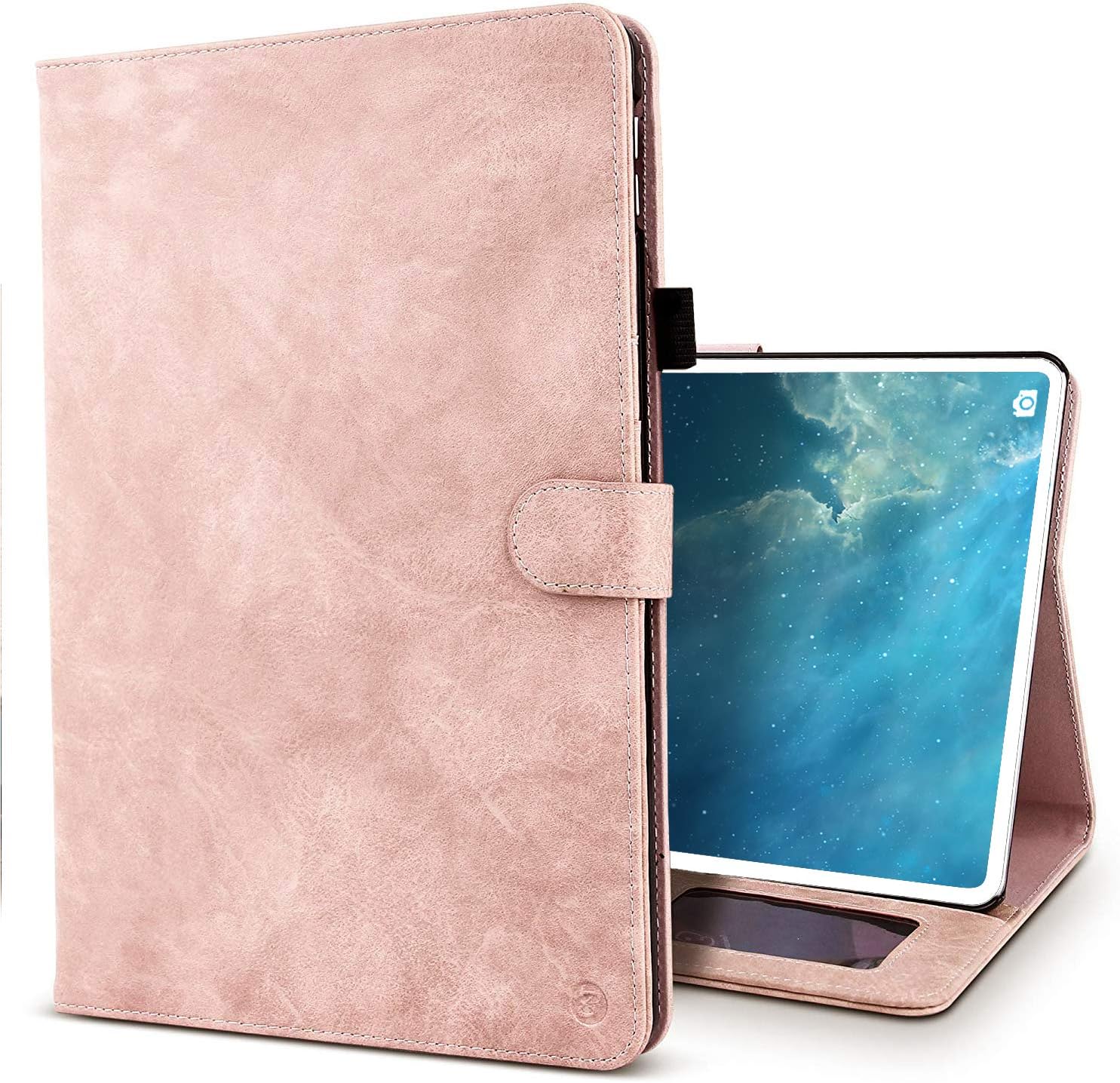 iPad Pro 11 2018 Case,BELKA Vintage Luxury Leather Folio Flip Smart Protective Cover Case with Card Slots & Pencil Holder & Magnetic Wake/Sleep Function Compitable for iPad Pro 11 Inch 2018,Pink