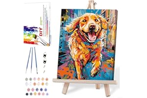 MIRCVSH Dog Paint by Numbers for Adults with Framed Canvas-with Wooden Easel,Paint by Number on Canvas,DIY Acrylic Oil Painting Kits with Brushes Nice Gift Box for Home Wall Decor(12x16 Inch)