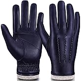 MAGILINK Mens Leather Gloves Touchscreen Texting, Winter Gloves Men Warm Thermal Wool Fleece Lined, Driving Gloves Anti-slip