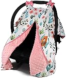 Dear Baby GearCarseat Canopy with Snap Opening for Girls - Infant Canopies - Nursing Covers - 37" x 29" (Watercolor Cactus Floral, Coral)