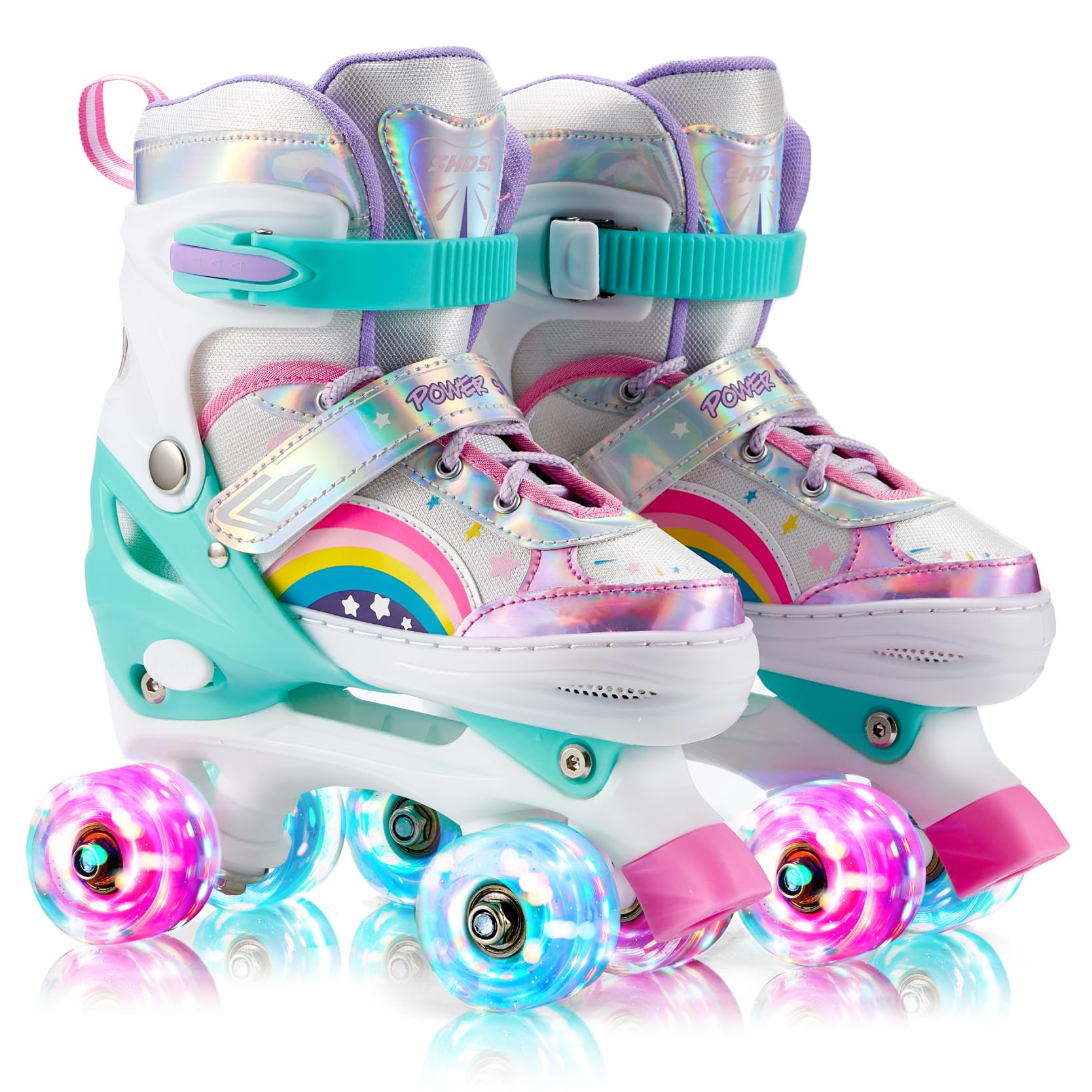 SHDSL Girls Roller Skates for Kids Beginners 4 Size Adjustable Roller Skates, Light UP 8 Wheels for Girls Roller Skate Fun Illuminating Roller Skate for Kids Boys patines para niñas