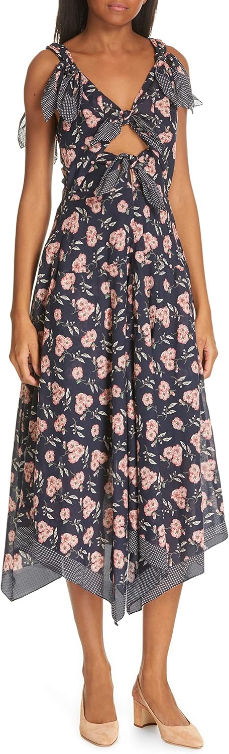 la vie en roses navy blue and red floral print dress