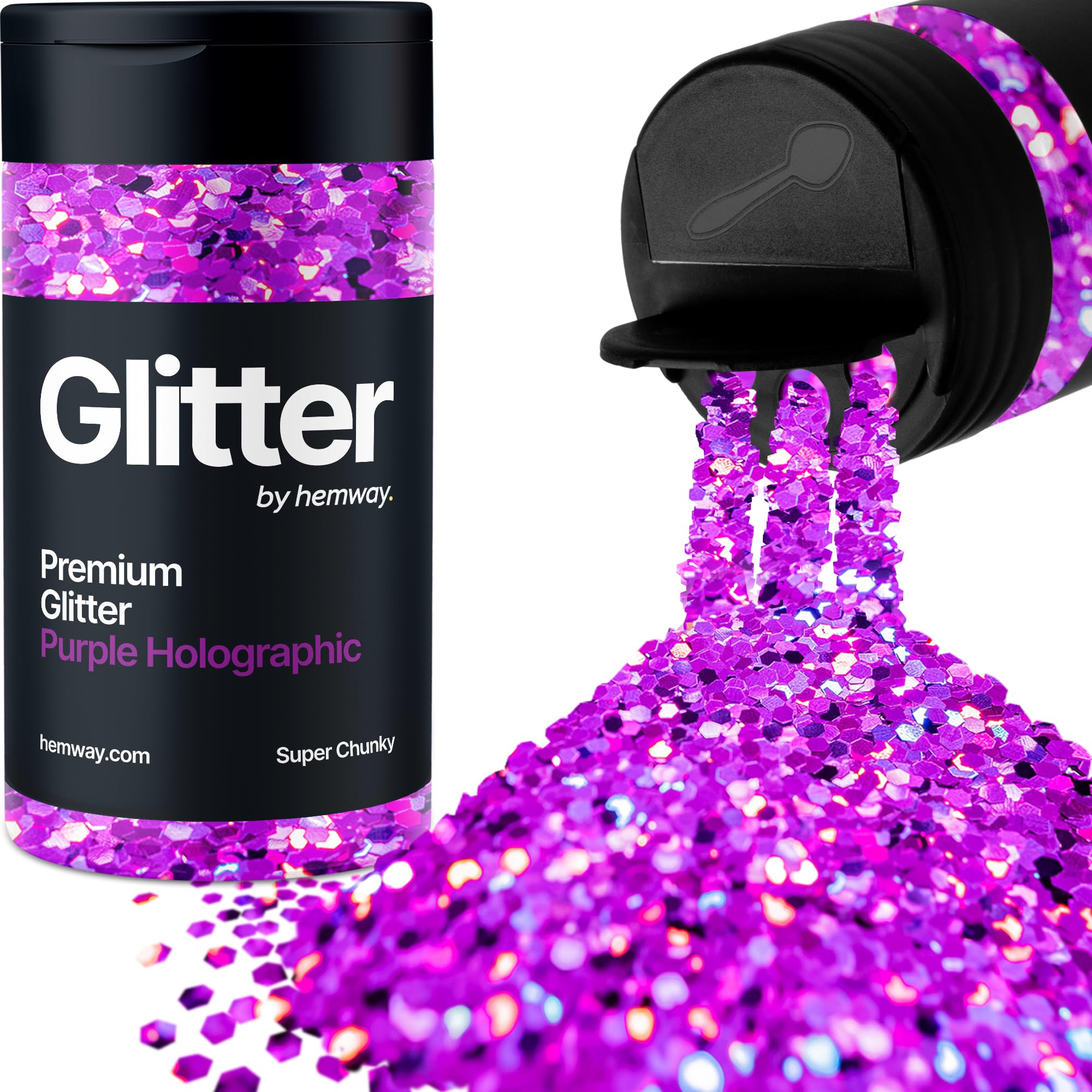 Holographic Purple Glitter Shaker, 130g Super Chunky Glitter, Crafts 1/8" Metallic Flake Purple Sequins, Resin & Epoxy Crafts, Decorating, Halloween, Christmas Nail, Face, Hemway