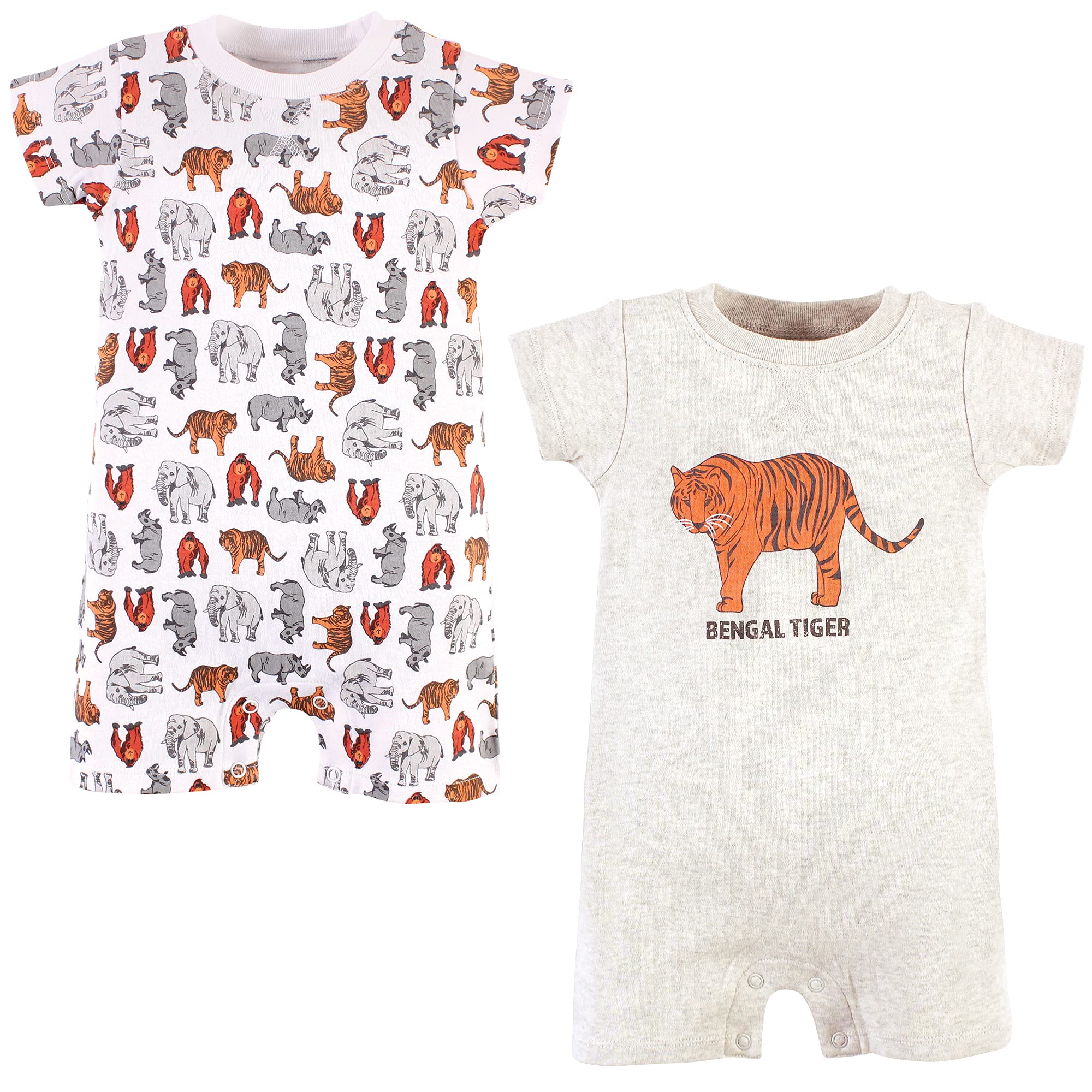 Touched by Nature Baby Boys’ Organic Cotton Rompers, Endangered Tiger, 6-9 Months