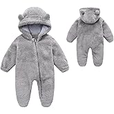 YMYDYFC Baby Fleece Hooded Romper Winter Outwear Jumpsuit Snowsuit Bear Ear Outfits for Boys Girls