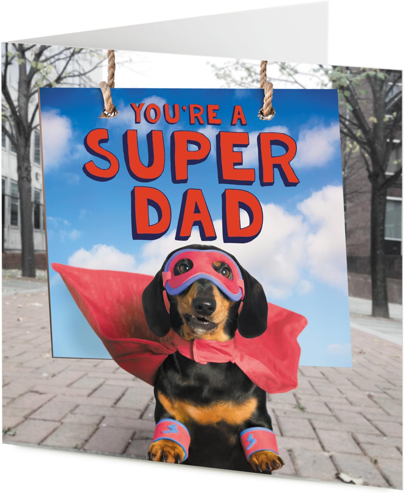 You're A Super DAD Funny Black and tan Sausage Dog Dachshund Superhero Father's Day or Birthday Card