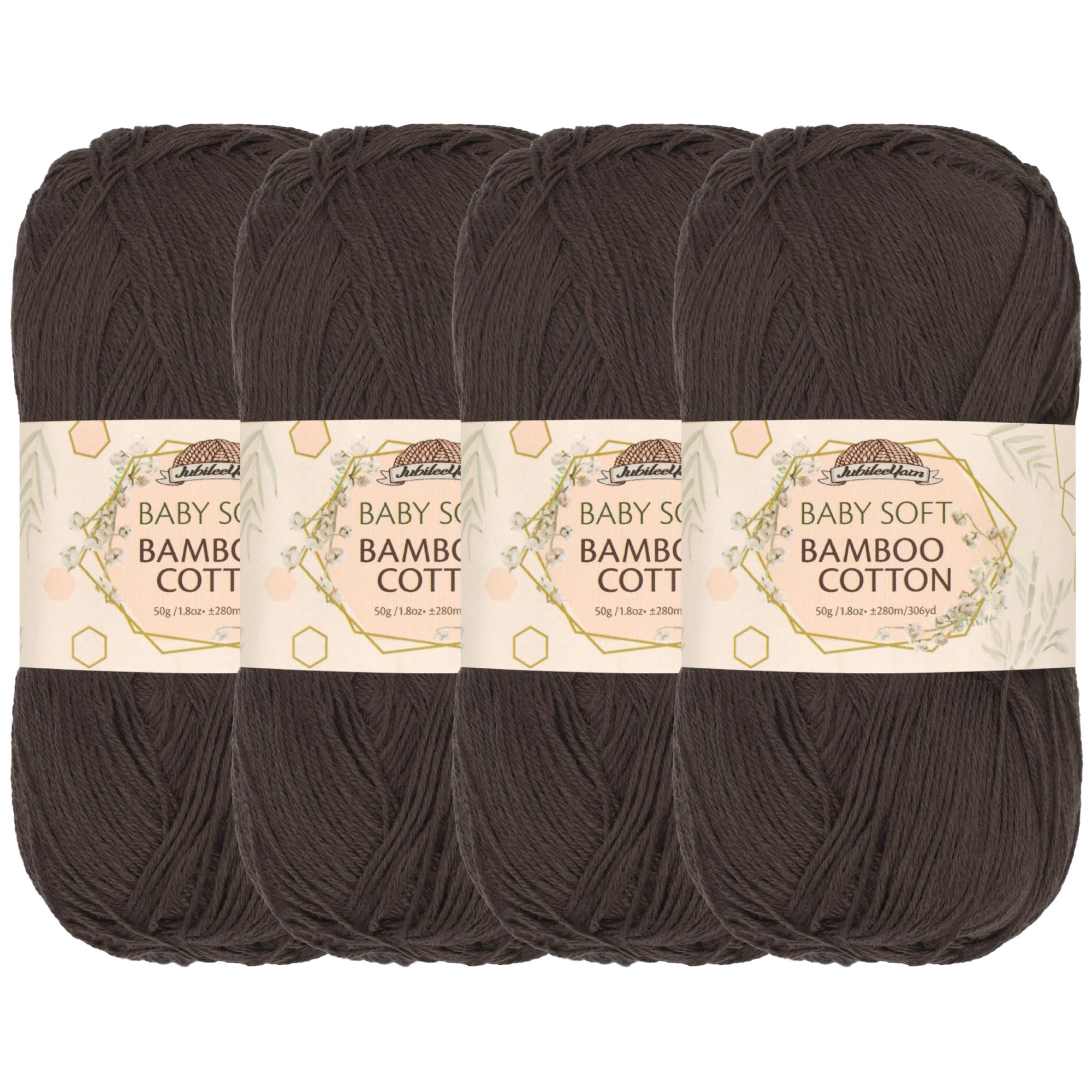 JubileeYarn Baby Soft Bamboo Cotton Yarn - 50g/Skein - Dark Brown - 4 Skeins — image 1