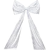 PartyDelight Silver Sequin Giant Bow 24 x 36 Inch for Disco Theme Party, Sparkling Large Bow for New Year's Eve, Modern Home Decor, Winter Wonderland Wedding & Silver Anniversary