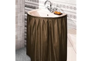 Windkream Fabric Sink Skirt Diamond Bathroom Stitch Self Stick Adhesive Waterproof Fabric Under Sink Curtain Skirt 55 x 32 Inch Adds Bathroom Storage(Khaki,Fashion Style)