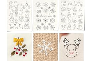 HAVTERRA Stick and Stitch Embroidery Patterns, Holiday/Snowflake Designs, Water Soluble Embroidery Stabilizer Transfer Paper, Beginner Hand Embroidery Kit for Gifts (Holiday 3 Pages)