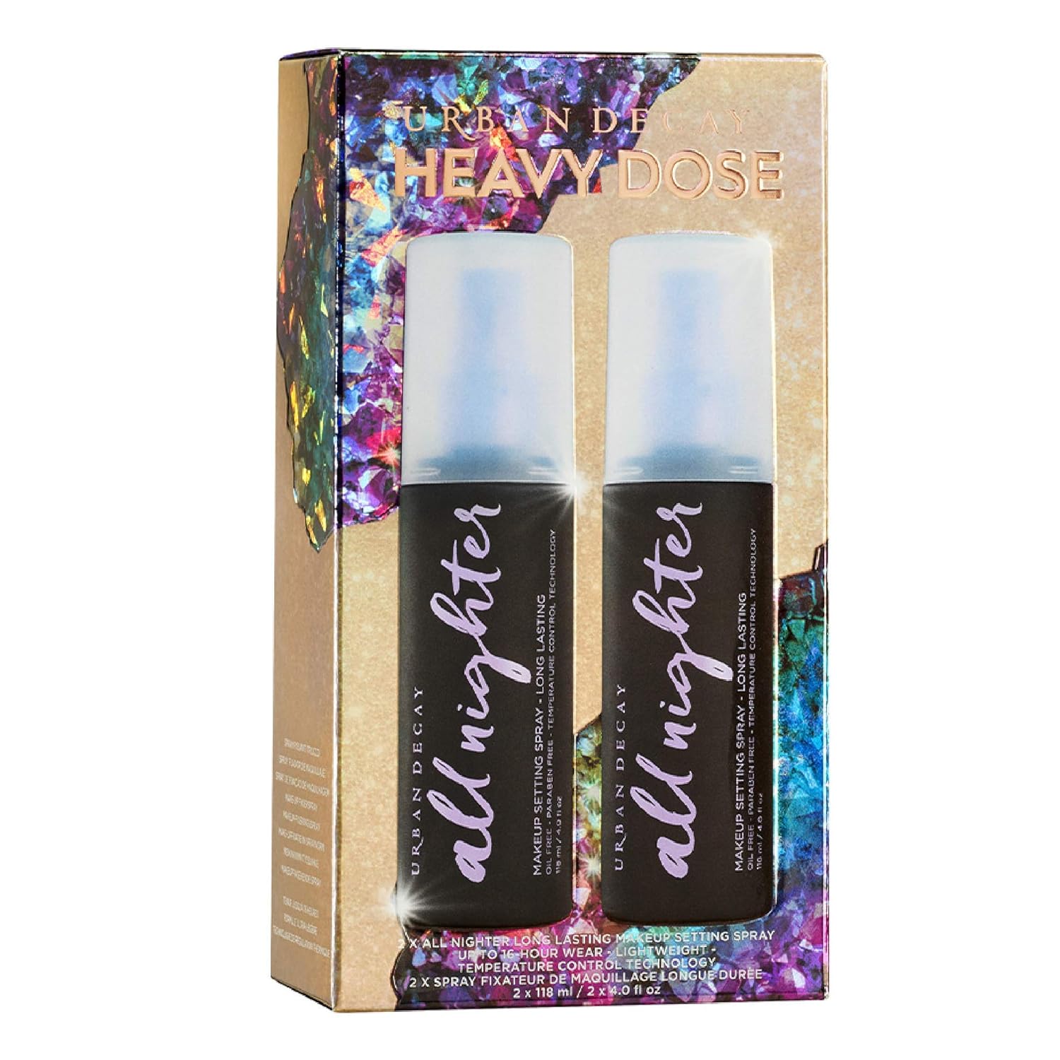 Urban Decay Heavy Dose Gift Set - All Nighter Long-Lasting Makeup Setting Spray Duo - Award-Winning Makeup Finishing Spray - Lasts Up To 16 Hours - Oil-Free Mist - Two x 4.0 fl oz