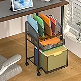 Tiaoheka Rolling File Cabinet with Adjustable Dividers, Mobile Filing Cabinet with 2 Storage Drawers on Lockable Wheels, Hanging File Organizer Beside Under Desk for Office, Home(Patent Pending)
