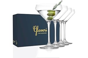 Glaver's Martini Glasses Set of 4 Cocktail Glasses, 10.5 Ounce Stemmed Margarita Glasses, for Bar, Martinis, Cosmopolitan, Gi