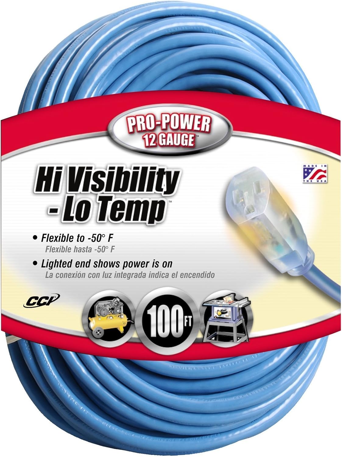 Coleman Cable 02569 12/3 Hi-Visibility Low-Temperature Outdoor Extension Cord, 100-Foot