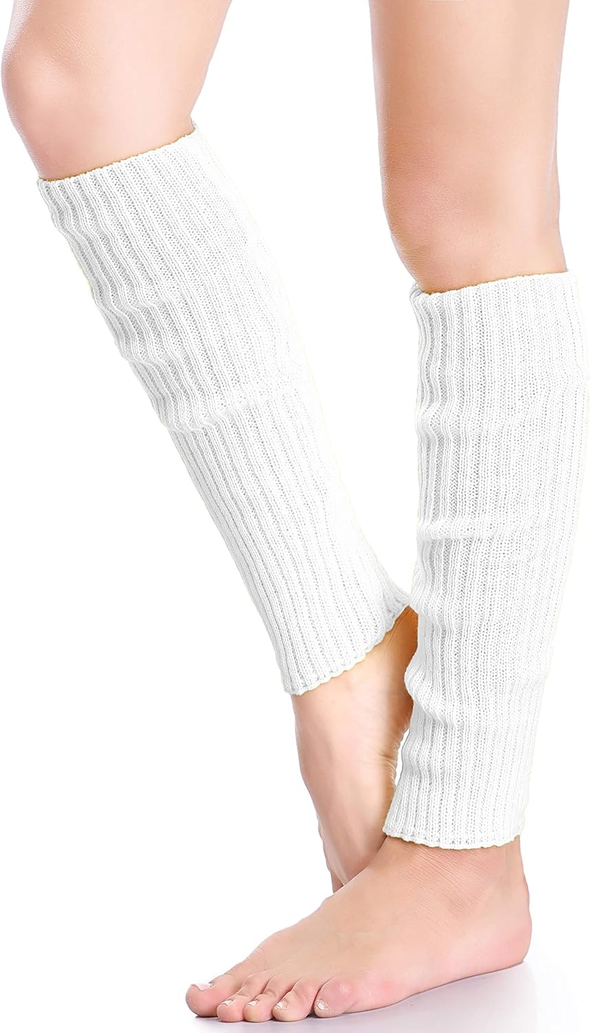 daisysboutique Retro Unisex Adult Junior Ribbed Knitted Leg Warmers (One Size, White): Clothing