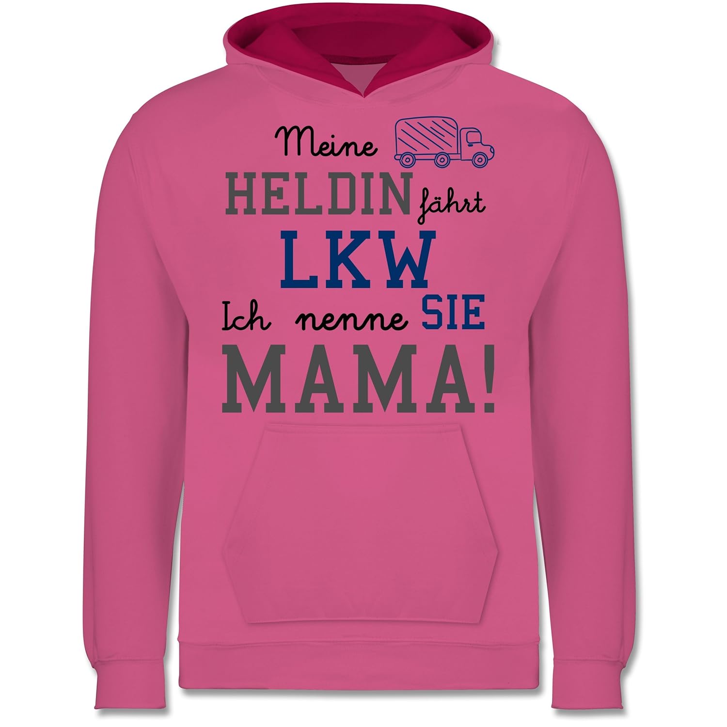 Kinder Kontrast Hoodie Meine Heldin Fährt Lkw Mama