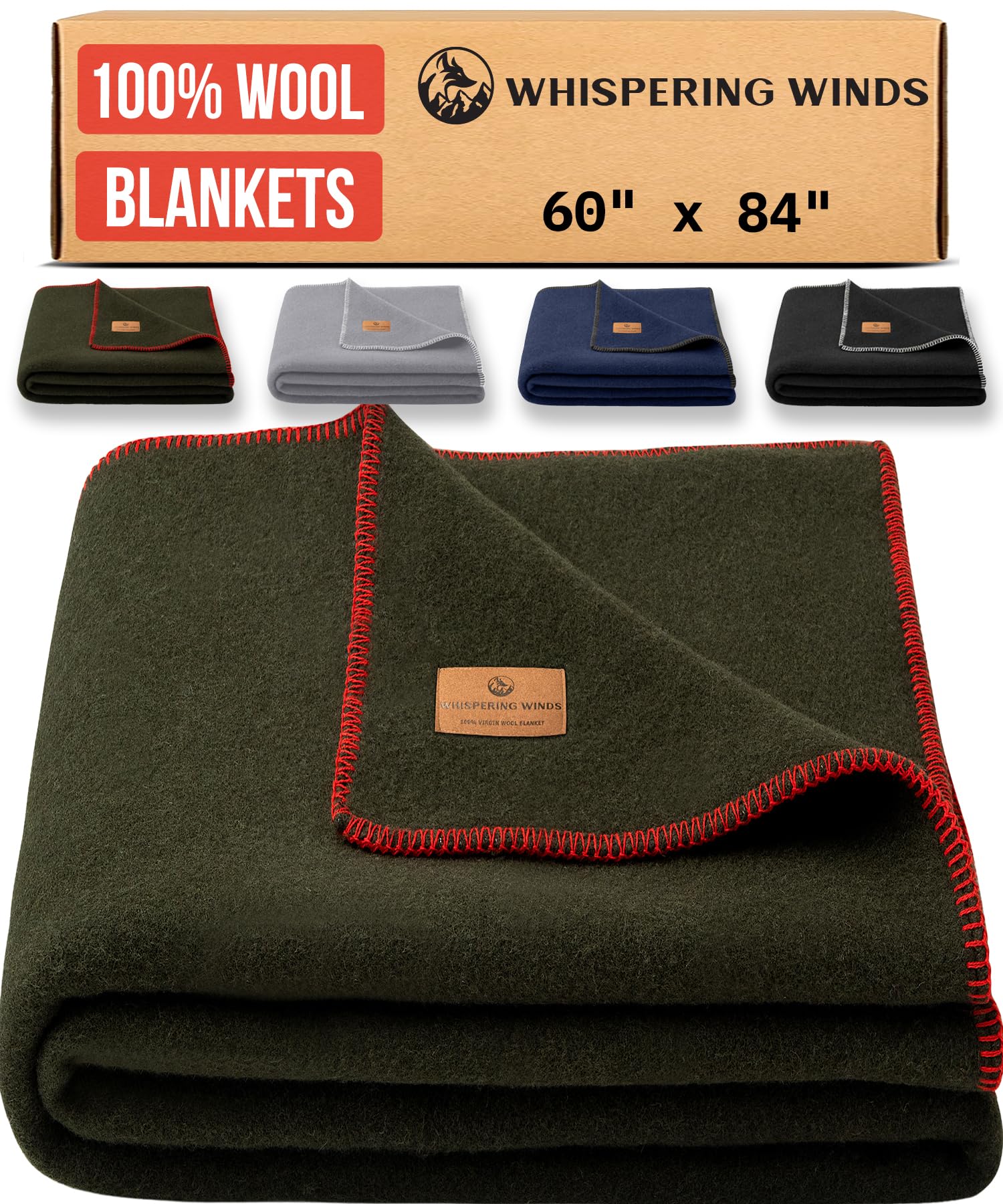 Photo 1 of 100% Wool Blanket - Premium Ultra-Soft, Thick, Warm, Large 60"x 84" Bed & Camping Blanket for Outdoor, Home, Indoor, Bushcraft & Survival
