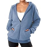 GIVON Comfortable Zip Up Hoodies for Women Casual Y2K Quilted Jacket Hooded Sweatshirts with Pockets