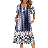 Ekouaer Women's House Dress with Pockets Moomoo Dresses Short Sleeve Mumu Nightgown Lounge Dress Button Down Sleepwear