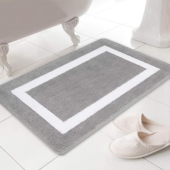 Famibay Microfiber Soft Bath Mats Anti Slip Rubber Back Bathroom Shower Rug Grey Machine