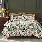 Bedding_Dreamer 100% Cotton Comforter Set Floral King Bedding Green Palm Leaf Comforter Set Botanical Home Decor 3 Pcs with 2 Pillowcases Reversible for All Season