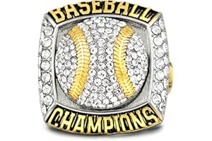 CHARLINLIOL Baseball Championship Ring Luxury Gold Electroplated Trophy Ring with Crystals, Sports Memorabilia Gift for Baseball Fans Players and Coaches