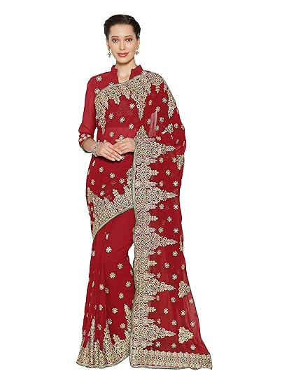 Womens Georgette Saree With Blouse (2380_Red)