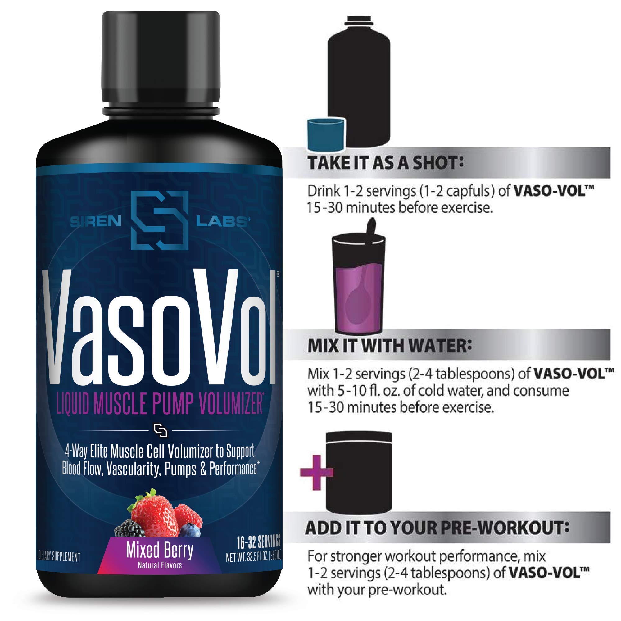 Siren Labs D1-T Strength Monster Muscle (120 Capsules) & Siren Labs Vaso-VOL Liquid Muscle Pump Volumizer (Mixed Berry)