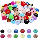50Pcs Fur Pom Poms Beads, 0.16 Inch Hole Size Mixed Color Soft Fluffy Faux Beads Beadable Craft Bead for DIY Pens Earrings Keychains Bracelets Jewelry Making Garland Headband Gifts Accessories