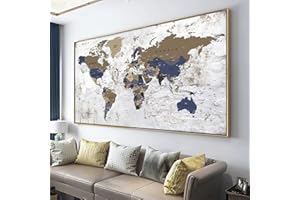 Framed Wall Art World Map Wall Art Canvas Picture 50cmx100cm Large Grey Map of The World Canvas Painting Artwork Prints for O