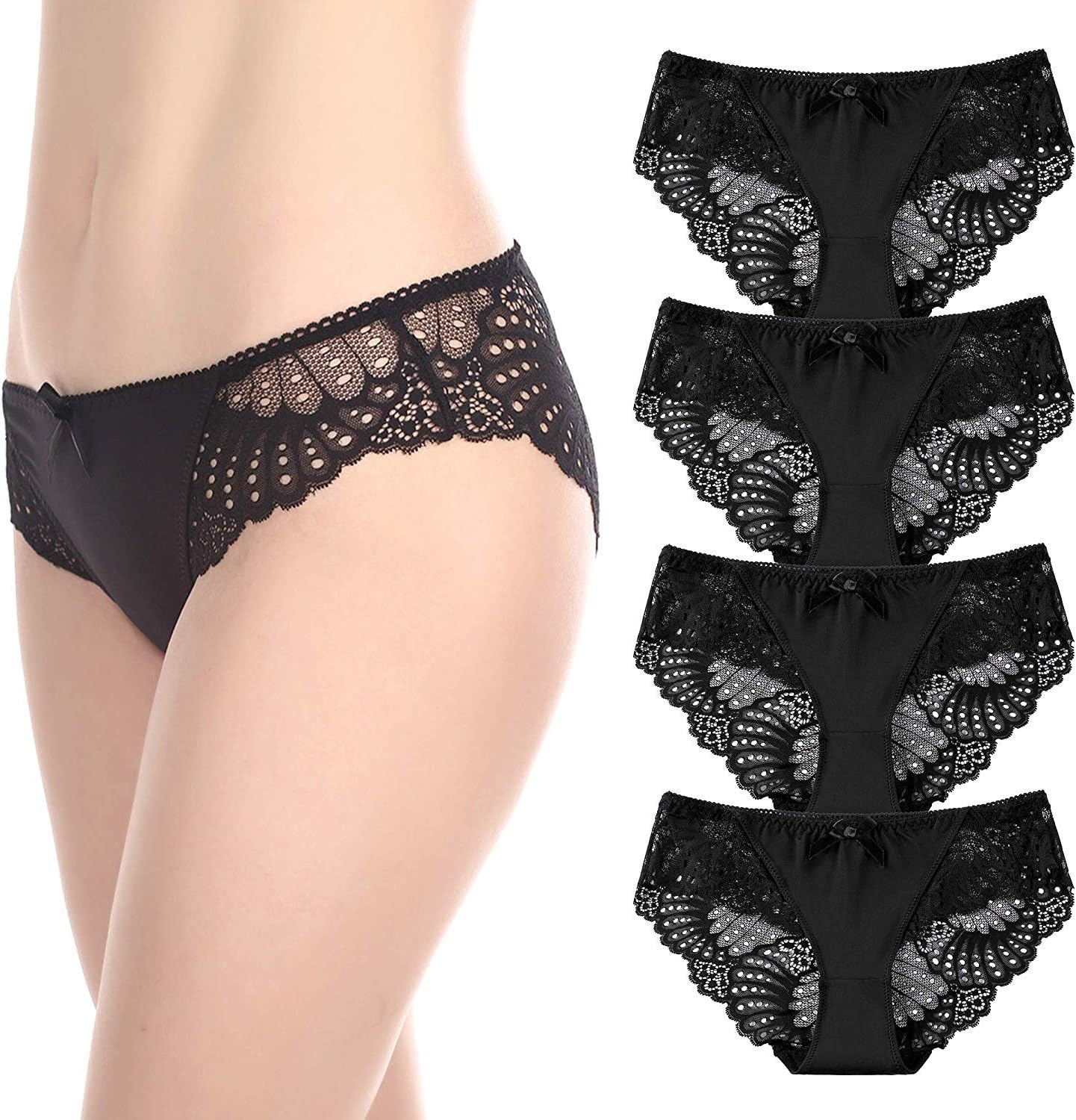 COSWE Ladies Silk Underwear Sexy Lace Stretch Brief Knickers