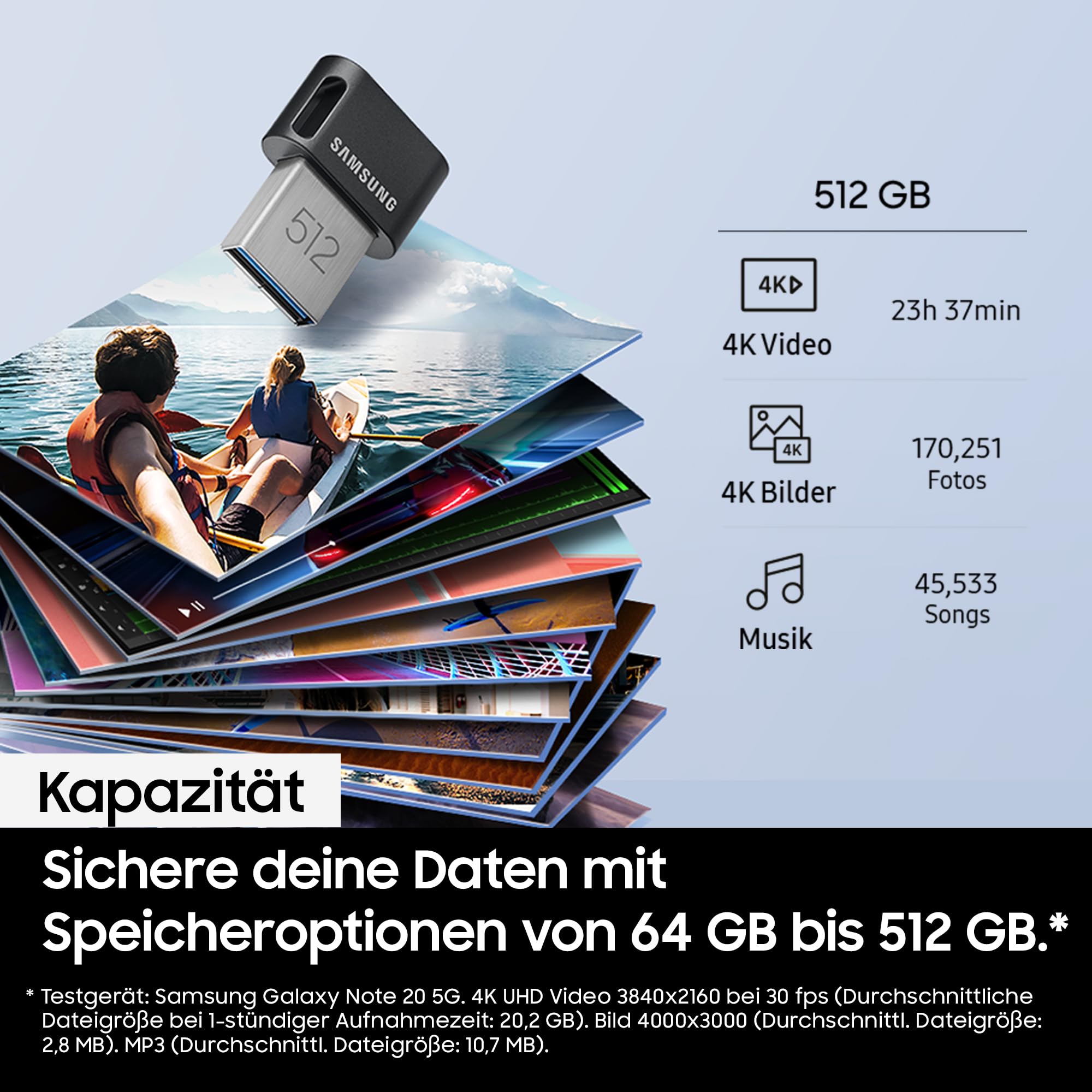 Samsung FIT Plus USB-Stick Typ-A, 256 GB, 400 MB/s Lesen, 110 MB/s Schreiben, kompakter USB 3.1 Speicherstick mit Schlüsselring, Gray, MUF-256AB/APC 3