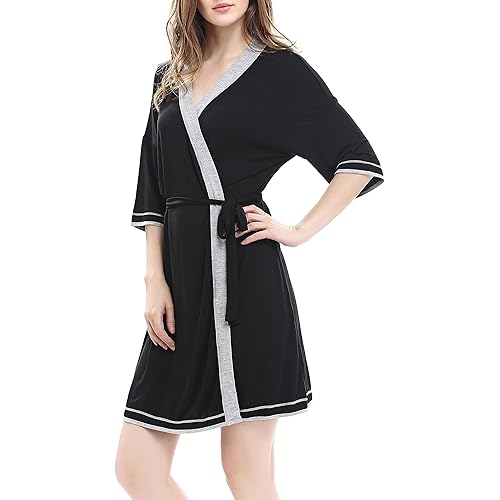 N NORA TWIPS Women's Bathrobe Soft Kimono Robe Piping Sleepwear XS-XL