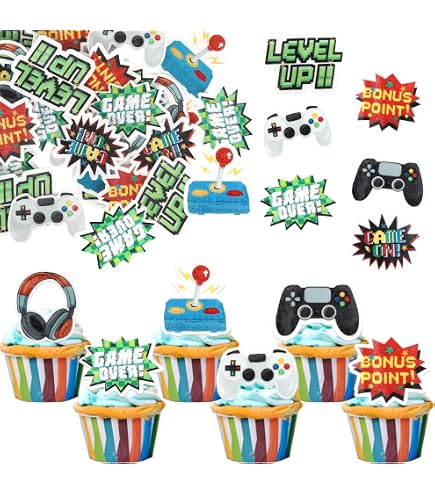 24 Pcs Video Game Cupcake Toppers, Food/Appetizer Picks For Kids Game...