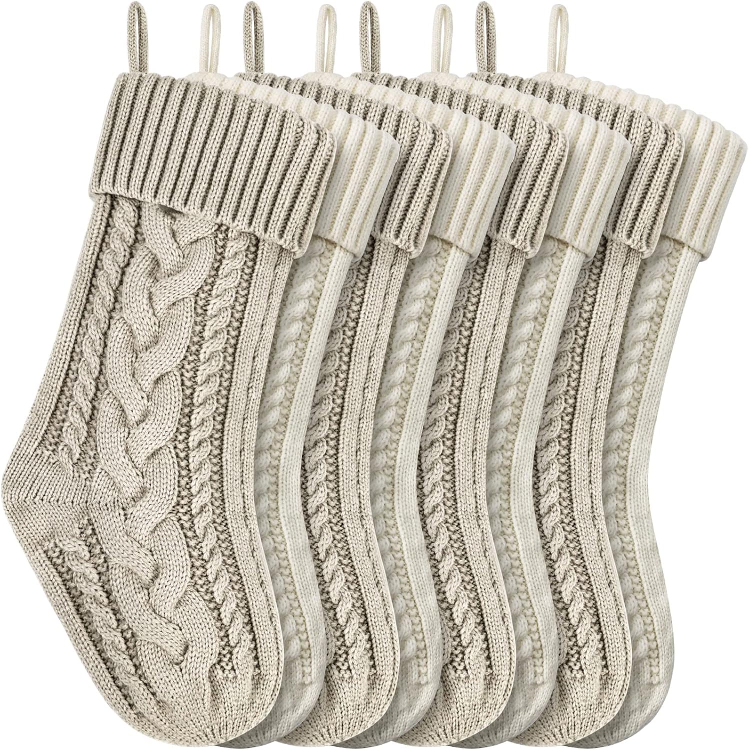 Stockings & Holders - Christmas Stockings Knitted Xmas Stockings Double-Sided 18 Inches Fireplace Stockings for Family Christmas Decoration (Ivory,Khaki, 8)