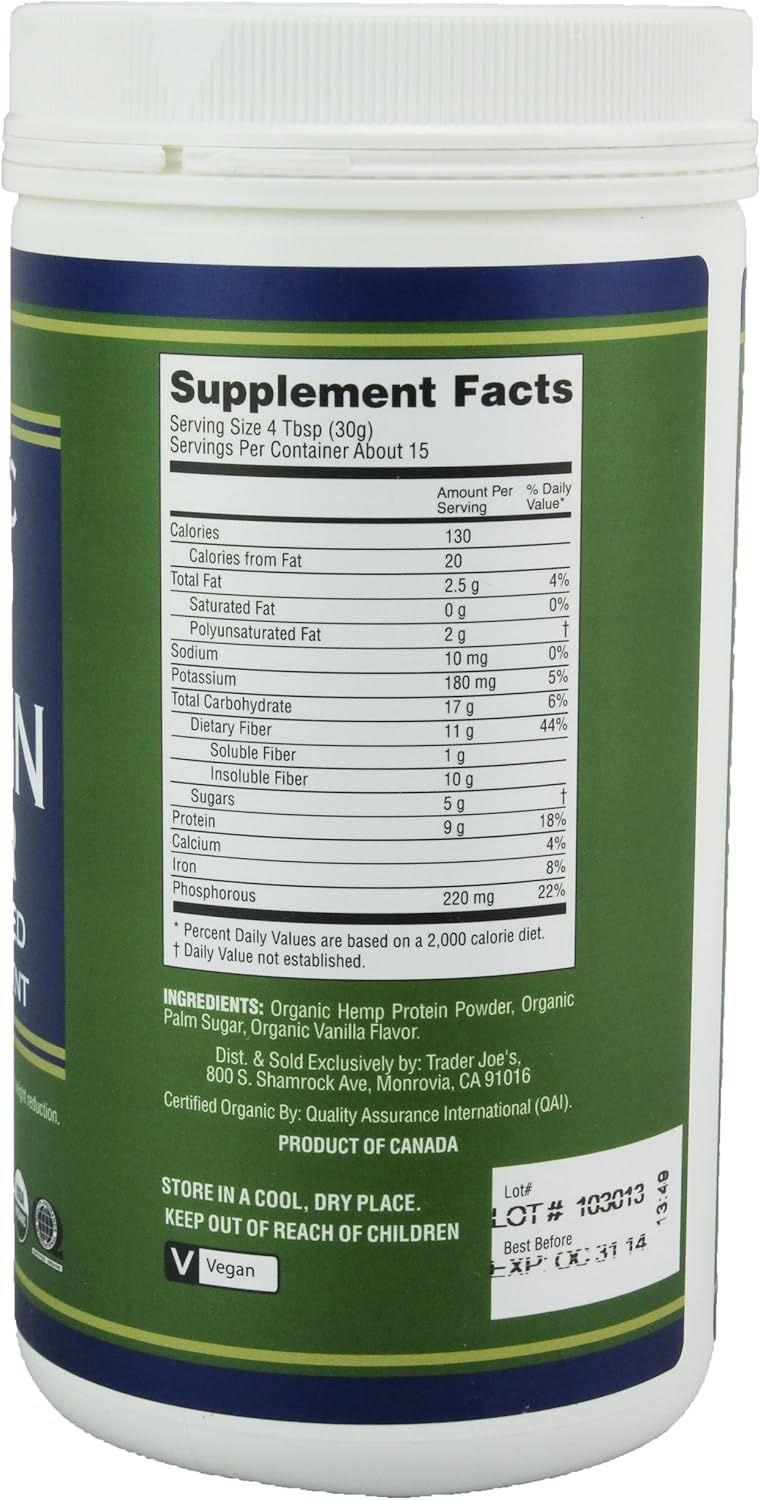 Trader Joe's 16 Oz. Organic Hemp Protein Powder Dietary Supplement
