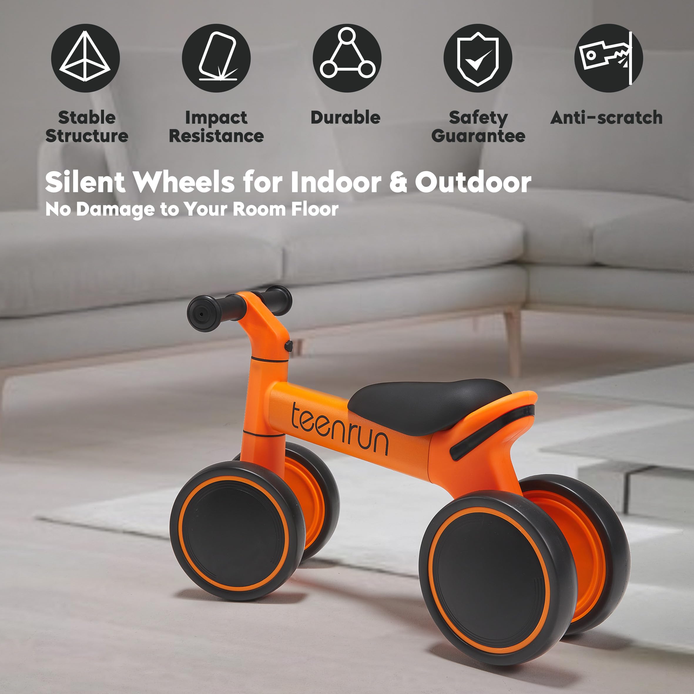 TEENRUN Baby Balance Bike with 4 Wheels, Perfect for 12-36 Month Toddlers, Ideal First Birthday Gift for Boys and Girls