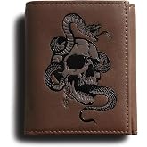 skneephate Small Trifold Wallets For Men Skull Mens Tri Fold Leather Wallet Brown Western Rfid Blocking Gifts For Him Husband (coffee)