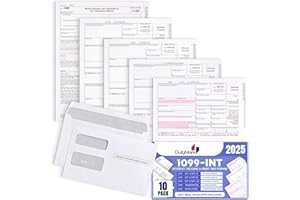 DUTYMARK 1099 INT Interest Tax Forms Set 4 Part 10 Pack for 2025 And Self-Seal envelopes. Kit For 10 Vendors, Laser Forms Designed for QuickBooks and Accounting Software