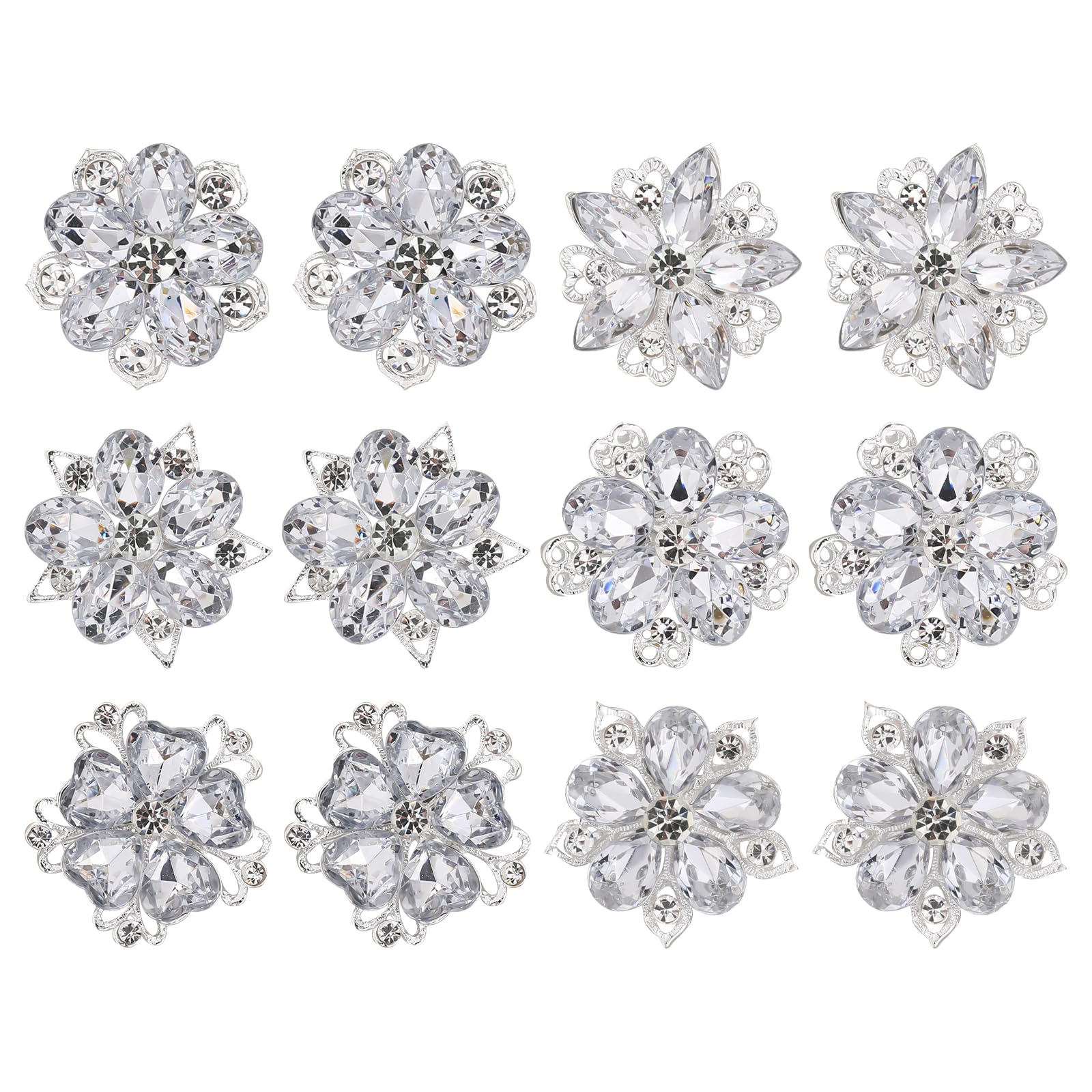 Photo 1 of 12 Pcs Rhinestone Brooch, Silver Brooch Pins, Assorted Crystal Brooch Pin Small Flower Brooches Pins decorative Brooch Pins for Crafts Flower Lapel Badge Pins for Women DIY Bridal Wedding Bouquet Kit