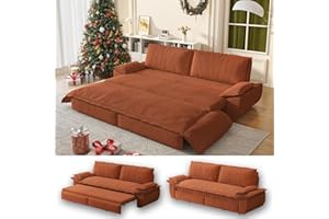 UPYOOE 73.2" Futon Sofa Bed Queen Size, Pull Out Bed, 3-in-1 Convertible Sleeper Sofa with Cushion Armrest, Modern Corduroy Futon Couch for Living Room, Small Space, Apartment, Bedroom, Orange