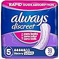 Always Discreet Adult Incontinence Pads for Women, Heavy Absorbency, Long Length, Postpartum Pads, Up to 100% Bladder Leak Protection, 39 Count (Packaging May Vary)