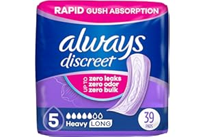 Always Discreet Adult Incontinence Pads for Women, Heavy Absorbency, Long Length, Postpartum Pads, 39 Count