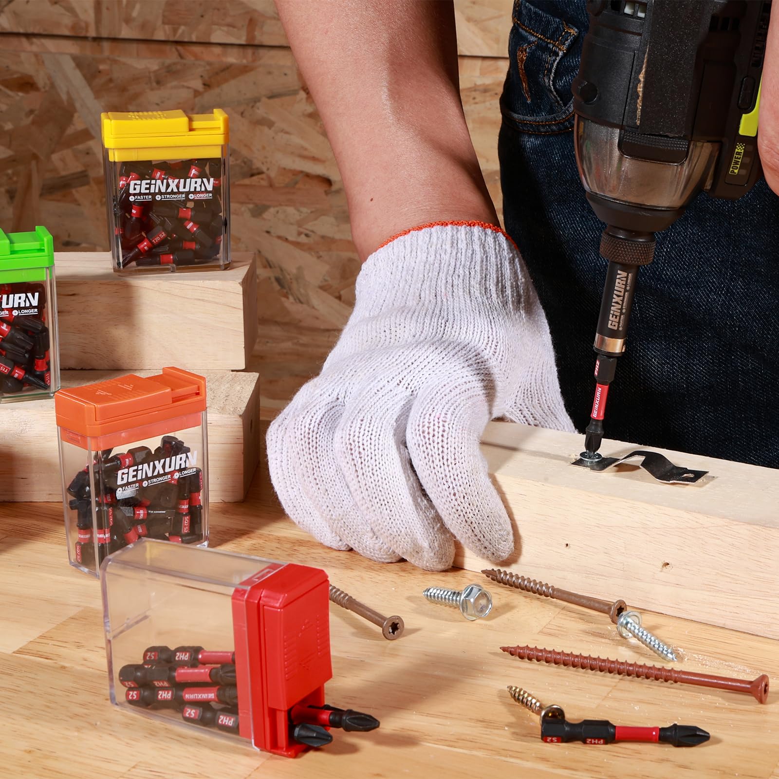 Geinxurn Schlagfeste Schraubendreher Bits Set, 90 Stücke 50mm Magnetisch (PH2/PZ2/T10/T15/T20/T25/T30/Hex) S2 Stahl Multi Treiber Bits mit Lagerung Bunte Box 9