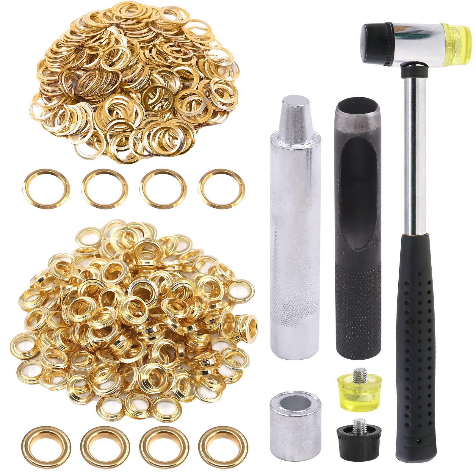 Glarks 124Pcs 1/2 Inch Gold Grommets Eyelets with Tool Sets, 120Pcs Grommets Eyelets with 4Pcs Installation Tools for Fabric, Canvas, Curtain, Clothing, Leather Repair and Decoration