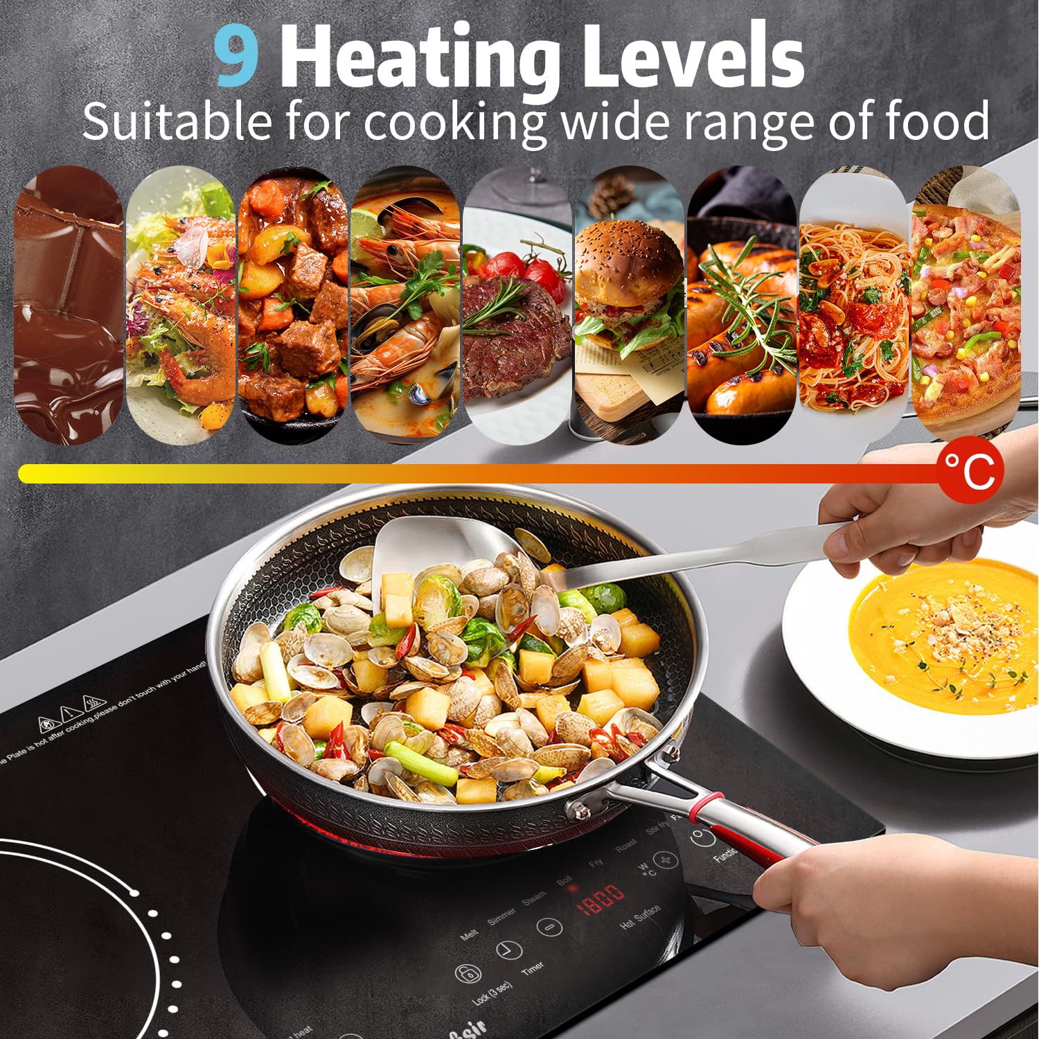 2 Burner Electric Cooktop - 24 Inch Built-in & Countertop Electric Stove Top, 110V-120V Double Burner Ceramic Cooktop Portable with Safety Lock, Timer, Sensor Touch Control, 110V Plug in