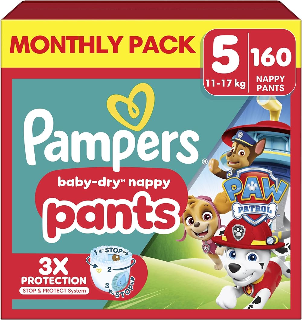Pampers Baby-Dry Paw Patrol Pants Size 5 160 Nappies 11-17kg Monthly Pack