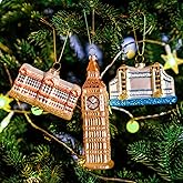 Amanman Hand-Blown London Landmarks Christmas Ornaments Set of 3, Travel Ornaments Collection - Buckingham Palace, Big Ben & Tower Bridge with Glitter Accents